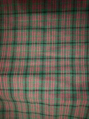 Vintage Green with Black and Light Red Plaid Print Cotton Fabric